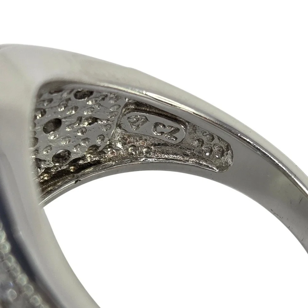 Vintage Sterling Silver Rhodium CZ Flower Dome Cocktail Statement Ring Size‎ 8